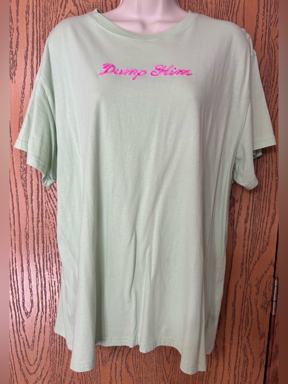 PINK Victoria's Secret Mint Green Tee with Pink Embroidered Script